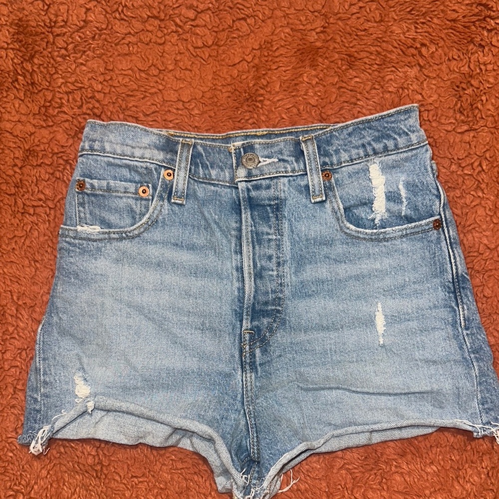Denim Distressed High-Waisted Shorts
